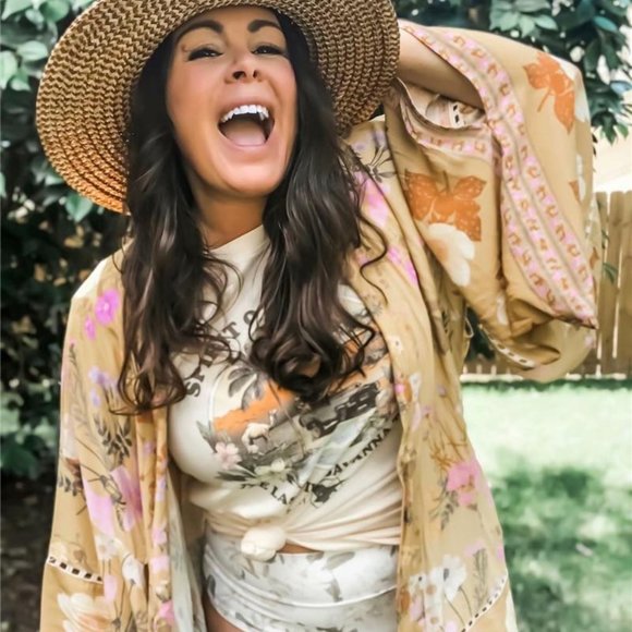 New Wild Bloom Boho Floral Swim Kimono Cover Up - Picture 5 of 11